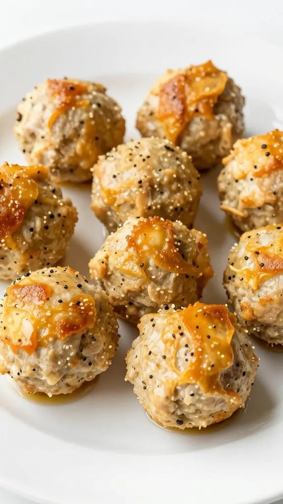 **Golden baked chicken meatballs on a white plate**